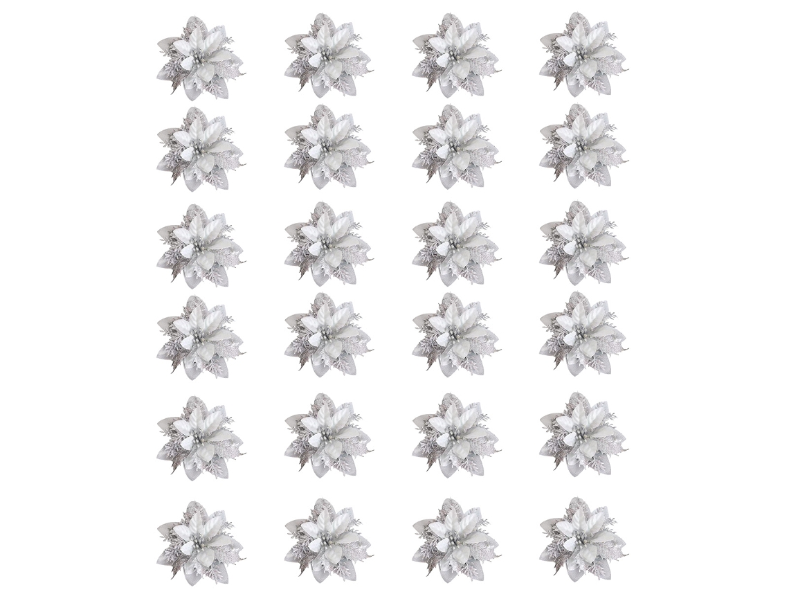 Flores de Natal Artificiais para Decoração de Árvores com Clipe e Talos de Glitter NEVEANCE