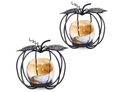 Suporte De Velas Votive De Vidro Abóbora, Conjunto De 2, Decorativo Em Ferro Mate Preto Para Velas Tea Light