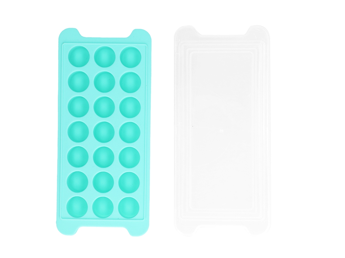 Forma de Gelo 21 Cubos Silicone Flexível com Tampa Removível Reutilizável para Cozinha Verde | S/MARCA
