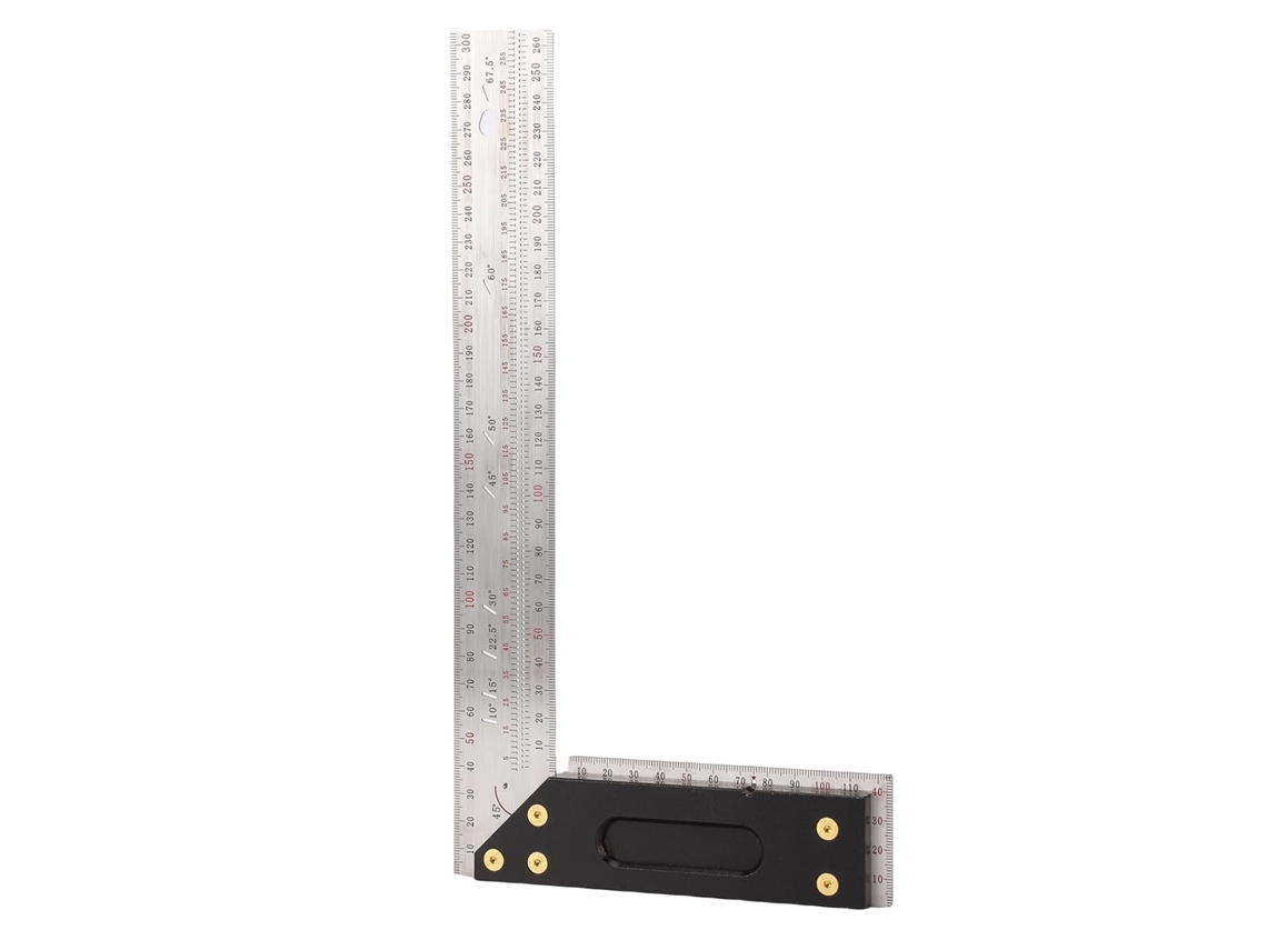 Esquadro SFUSHOS, precisão, aço inox, 300 mm, marcação de ângulos
