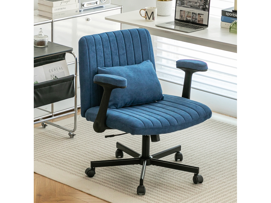 Cadeira Home Office Veludo, Braços Rebativeis, Rodas Silenciosas – Giratória