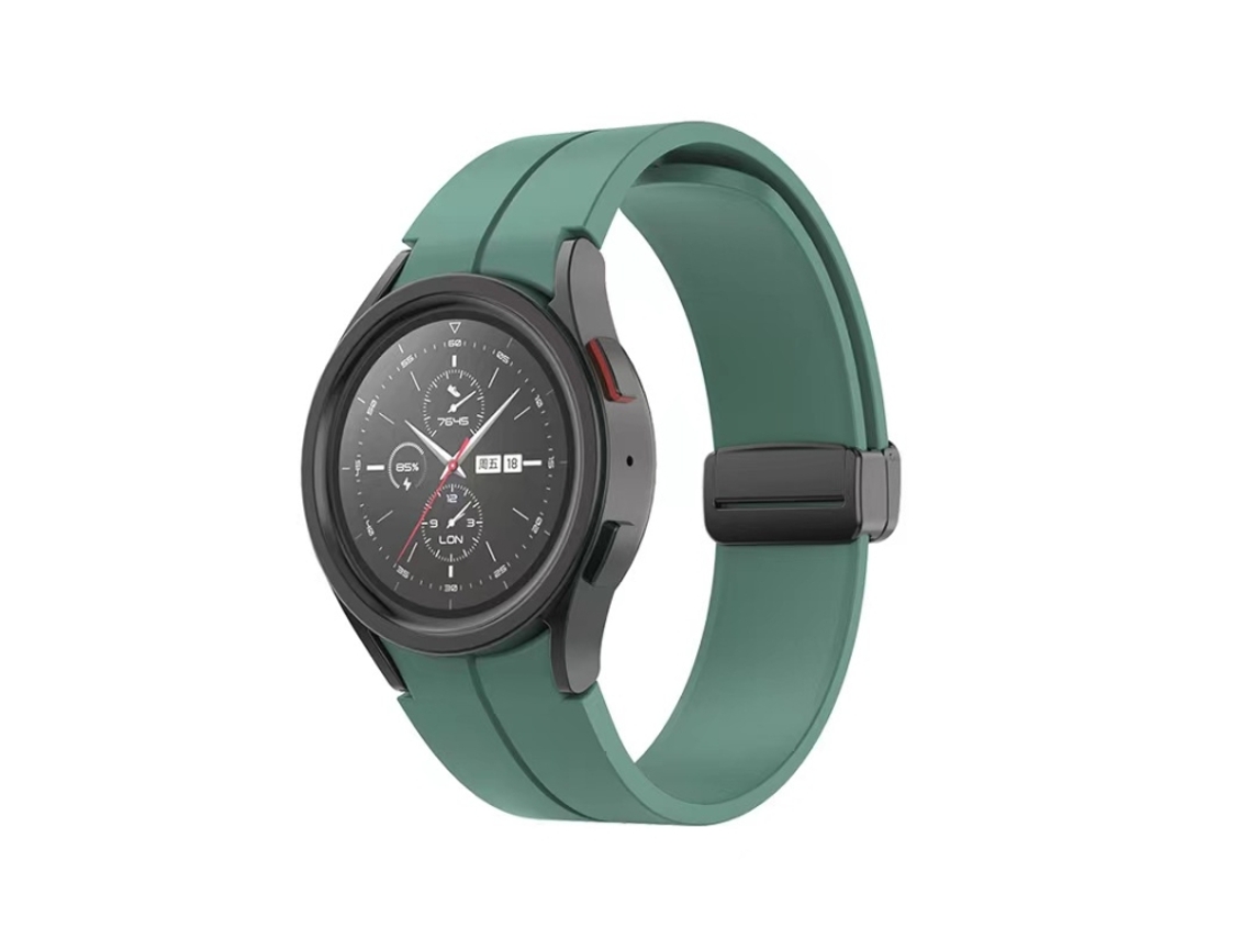 Bracelete Para Samsung Galaxy Watch 5 / 5 Pro (40/44/45mm) - Silicone Com Fivela Dobrável - Verde Escuro