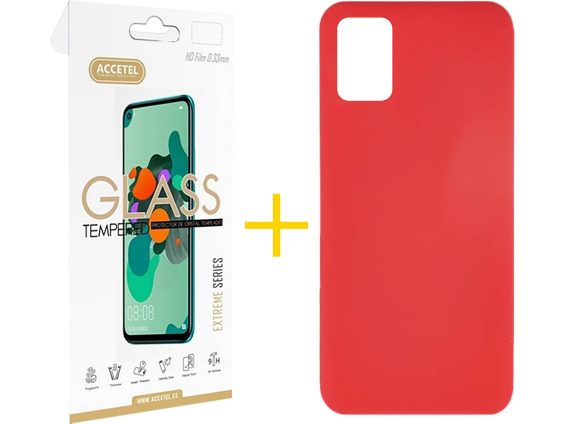 Kit Capa e Película Samsung Galaxy A51 ACCETEL Silicone Líquido (Vermelho)