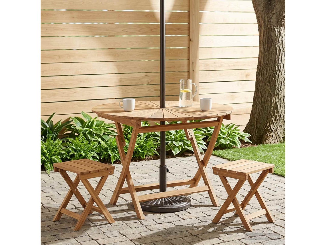 Vidaxl Mesa De Jardim Dobrável Natural Ø 110 X 75 Cm