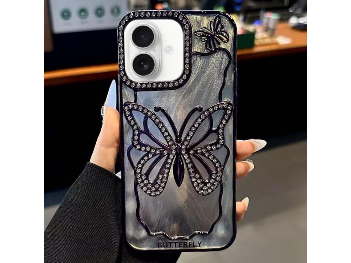 Capa Para Iphone 17 Com Estampa De Borboleta Galvanizada E Papelão Epóxi.