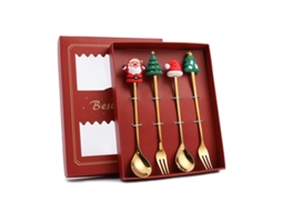 Laxiscreed Conjunto De Talheres Natal Em Aço Inoxidável Com Estrelas E Árvores, Embalagem Vermelha