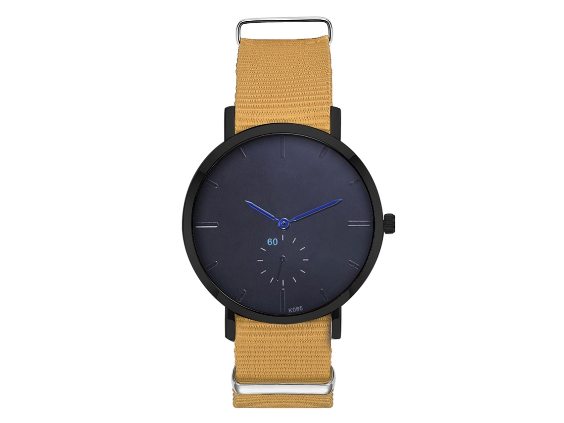 Reloj De Moda Para Parejas De Nylon Con Esfera Redonda Cuarzo (beige)