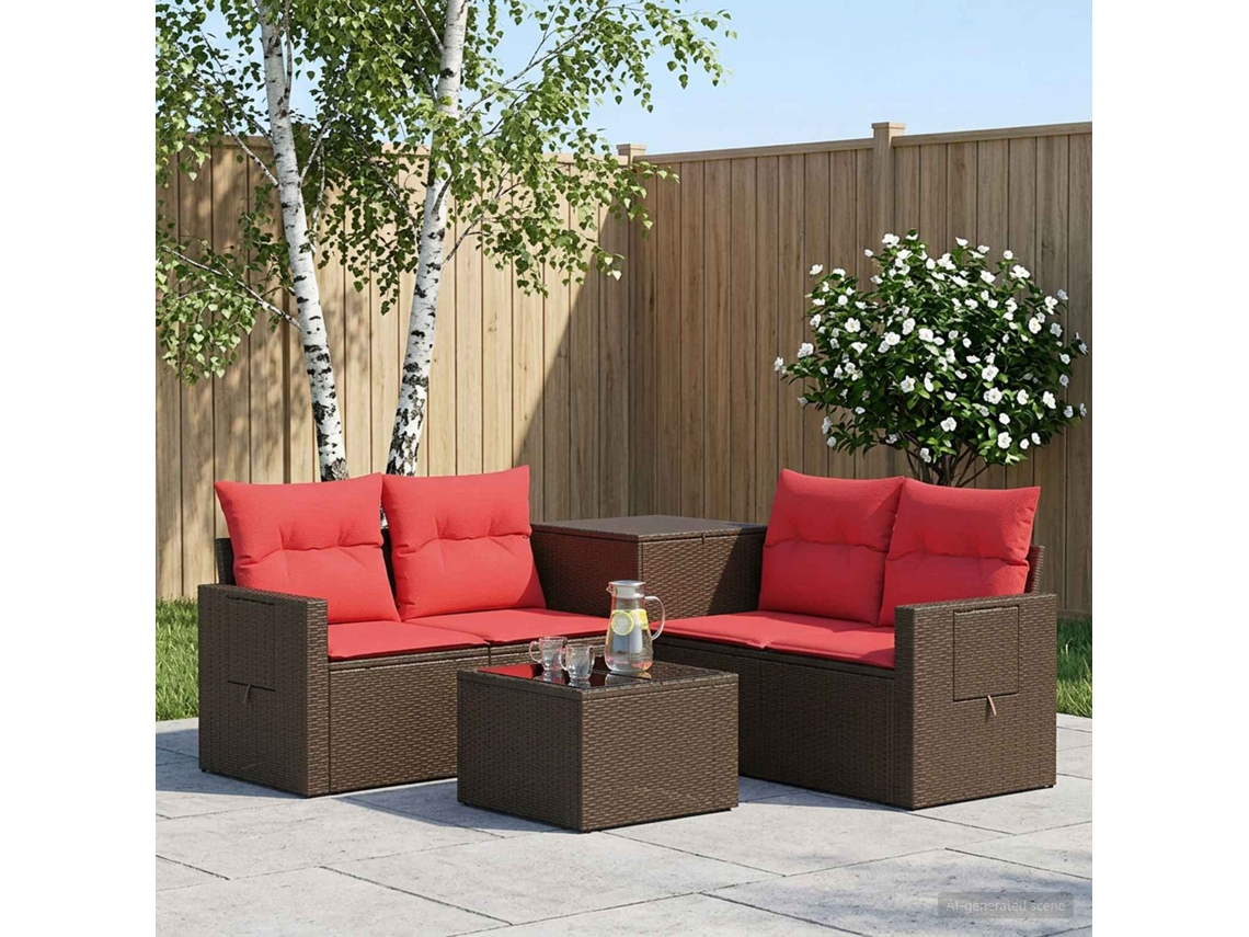 Vidaxl Conjunto De Sofás 6 Unid. Marrom E Vermelho