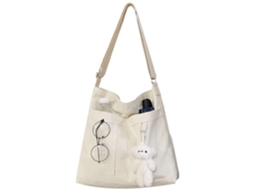 Bolsa de Ombro de Lona com Zíper, Reutilizável, Lavável, Transversal, para Praia, Dobrável, para Compras, Ecológica, Estilo Hobo, Branca. GOKOCO
