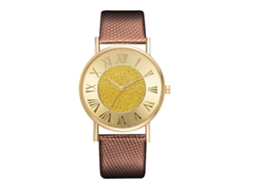 Relógio de Pulso Feminino Casual de Quartzo com Mostrador Redondo e Pulseira de Couro Pu Marrom