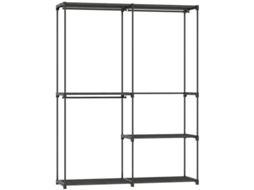 Cabide Portátil para Roupa, Estrutura em Metal, Prateleiras em Tecido, Espaço Amplo, Preto. BAGOLY
