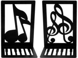 Suportes Livros Em Formato De L, Pretos, Em Metal Com Design De Nota Musical E Tecla Piano, Ideais Livros