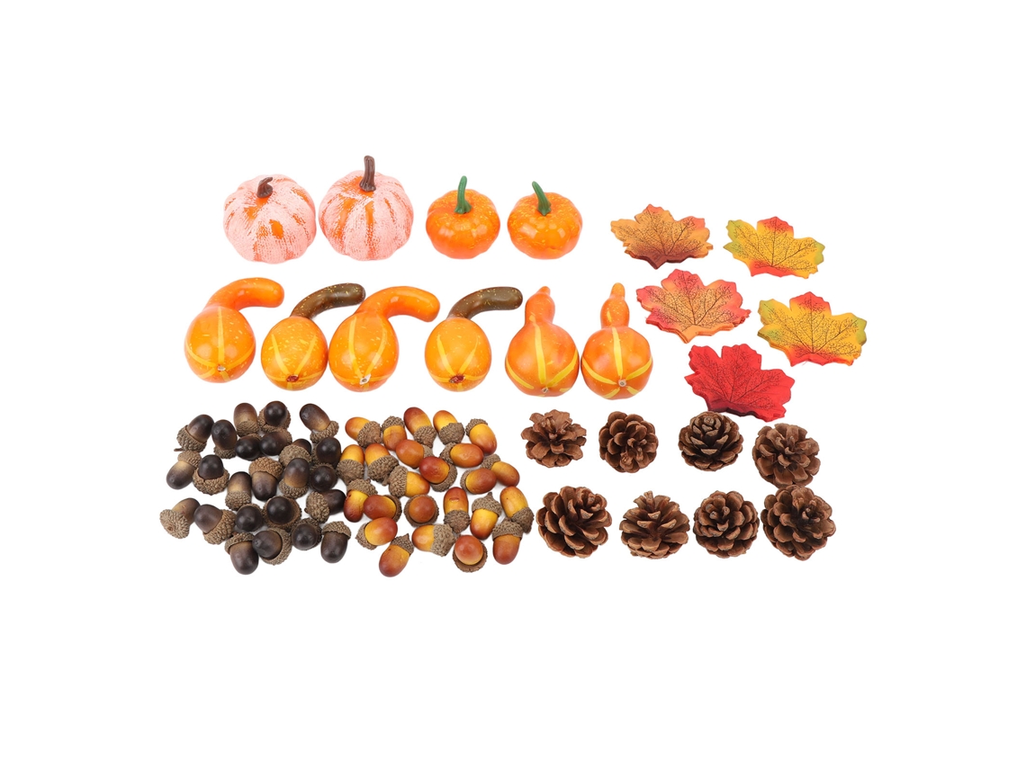 Kit De Decoração De Outono Com 166 Peças: 100 Folhas De Acer, 48 Bolotas, 8 Pinhas E 10 Abóboras Artificiais