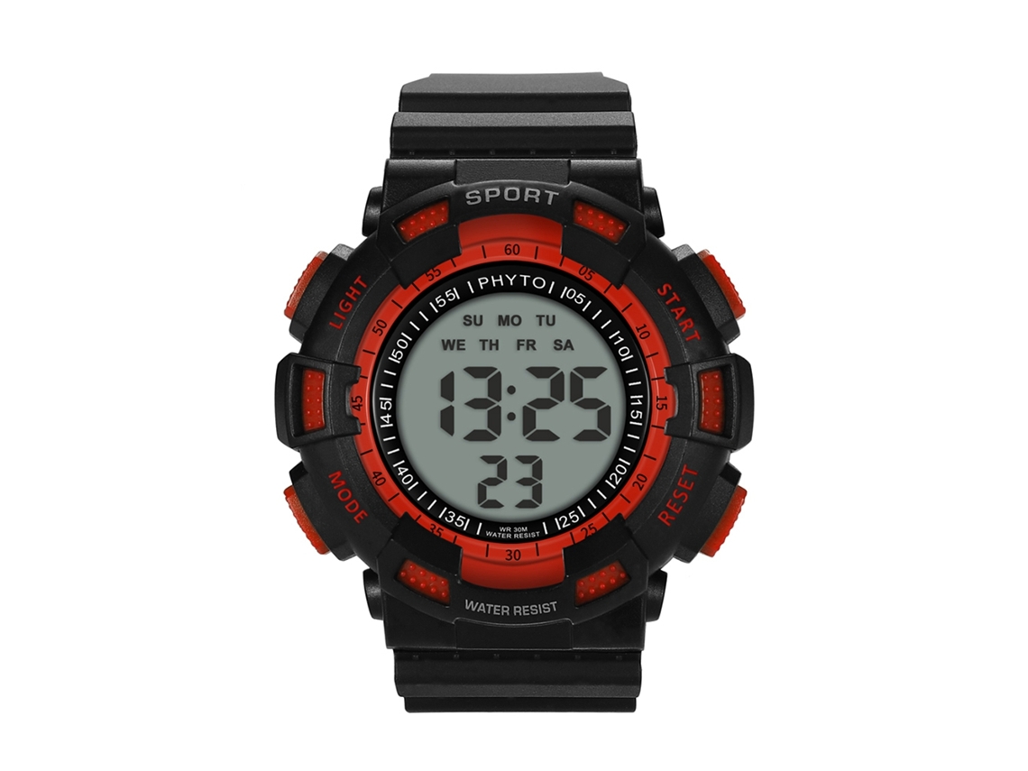 Relógio esportivo eletrônico simples para atividades ao ar livre com pulseira digital, vermelho.