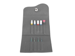 Bolsa De Armazenamento Para Brocas De Furadeira De Unhas Com 9 Brocas, Couro Pu Impermeável, Portátil, Cinza