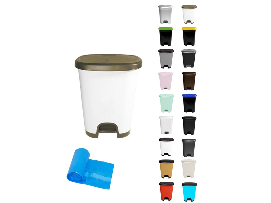 Cubo Basura Plástico Moderno | Apertura Con Pedal | Cubo Reciclar Topo - Blanco 27 Litros + Bolsas
