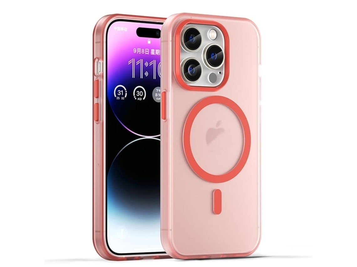 Capa Híbrida Translúcida Para Iphone 15 Pro - Tpu E Pc Com Magsafe | Fosca - Vermelha