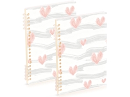 Conjunto de 2 Cadernos Espiral com Listras Brancas e Rosas Tamanho A5 21,1 X 14,5 Cm Resistentes 60 Folhas P