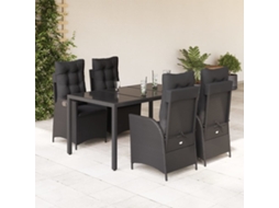 Conjunto 5 Peças Jantar P/ Jardim C/ Almofadões Vime Pe Preto Dkd Home Decor