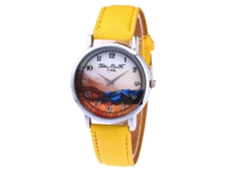 Relógio de pulso analógico de quartzo redondo e elegante (amarelo)