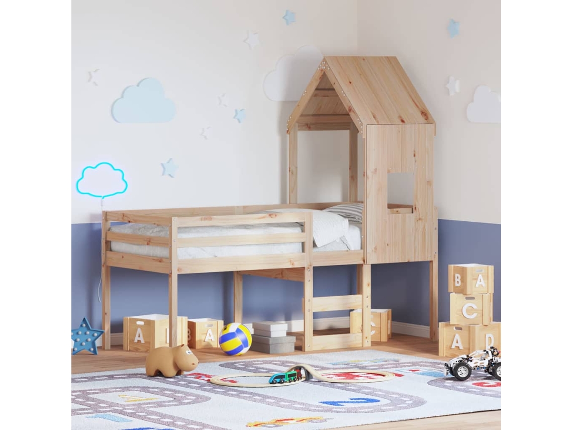 Cama Alta Com Telhado 80x200 Cm Pinho Maciço