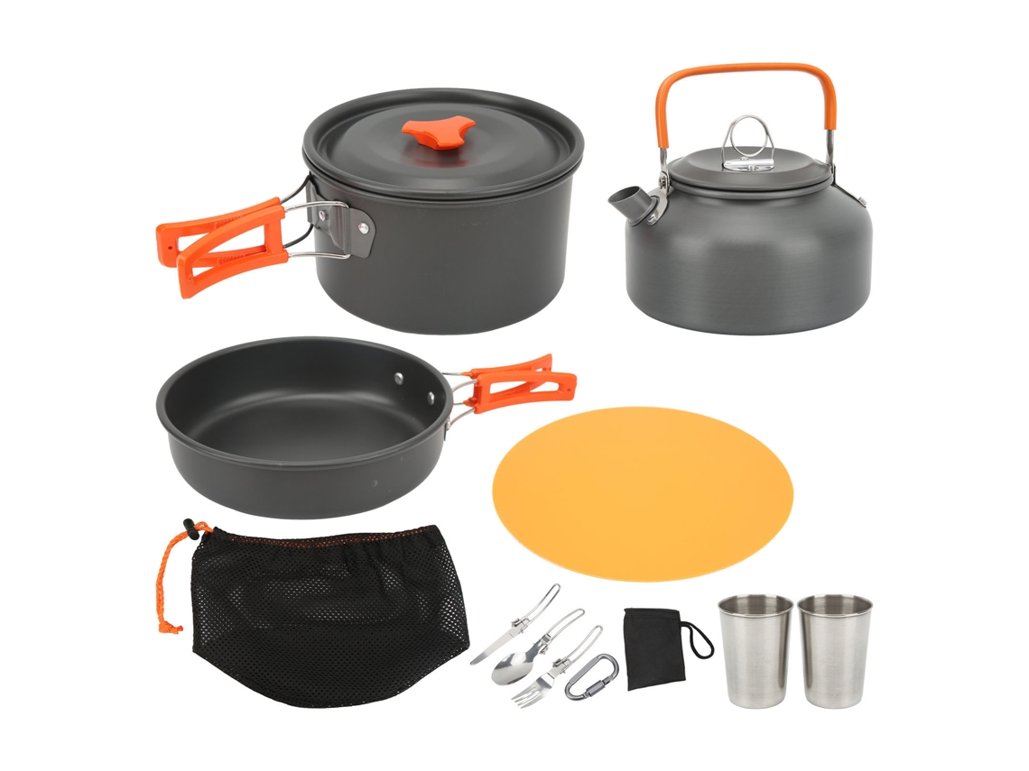 Kit de Cozinha Camping Portátil com Talheres Laranja