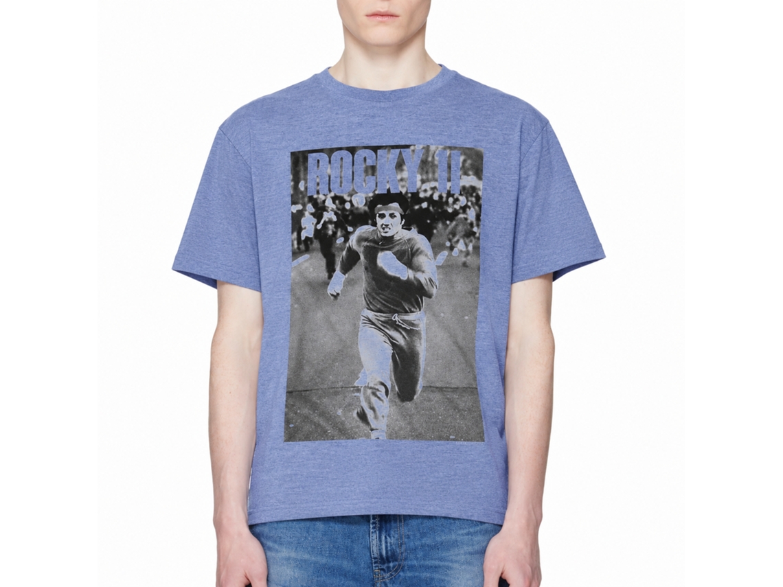 Rockinstone Rocky Movie Running And Running Heather Light Blue Adult T-shirt Size:xl