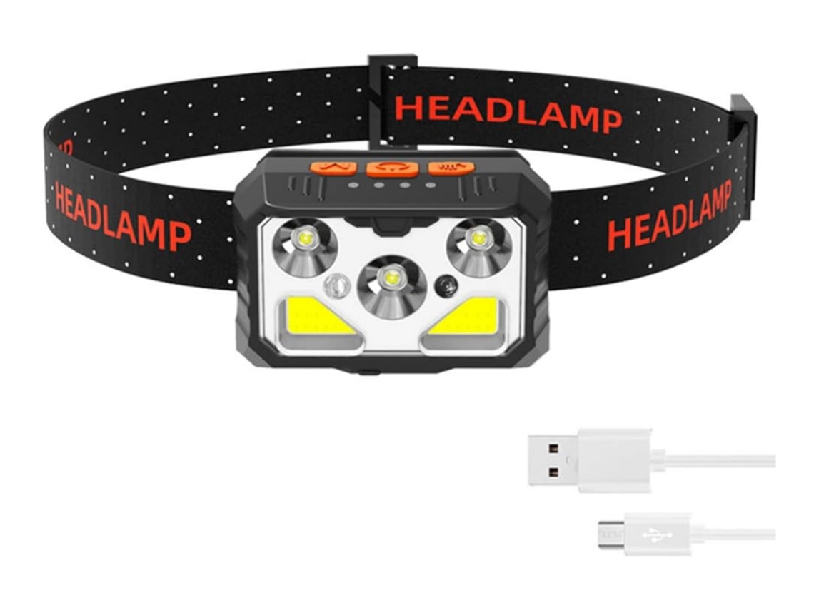 Lanterna de Farol Led -YIZHOOD Lantern-0159 Farol Recarregável Usb Luz de Cabeça À Prova D'Água 6 Modos e Sensor de Movimento Preto YIZHOOD