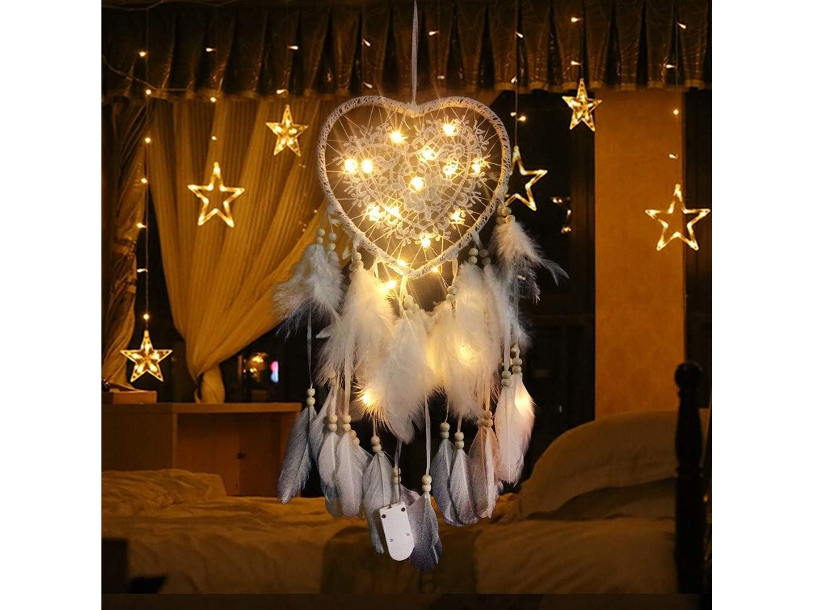 Apanhador de Sonhos de Coração com Luz LED, Estilo Boho ZYBLSSBB