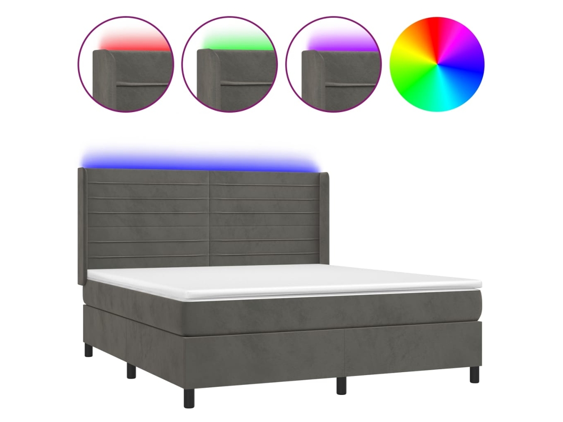 Cama Box Spring com Colchão LED Veludo Cinzento Escuro MAISON EXCLUSIVE (160x200 cm)
