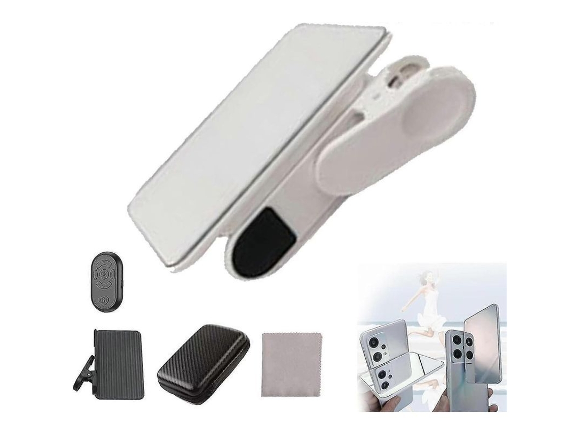 Yuru kit de Clip com Espelho para Câmera de Smartphone, Refletor para Selfie, Acessório de Fotografia para Celular Branco com Controle Remoto