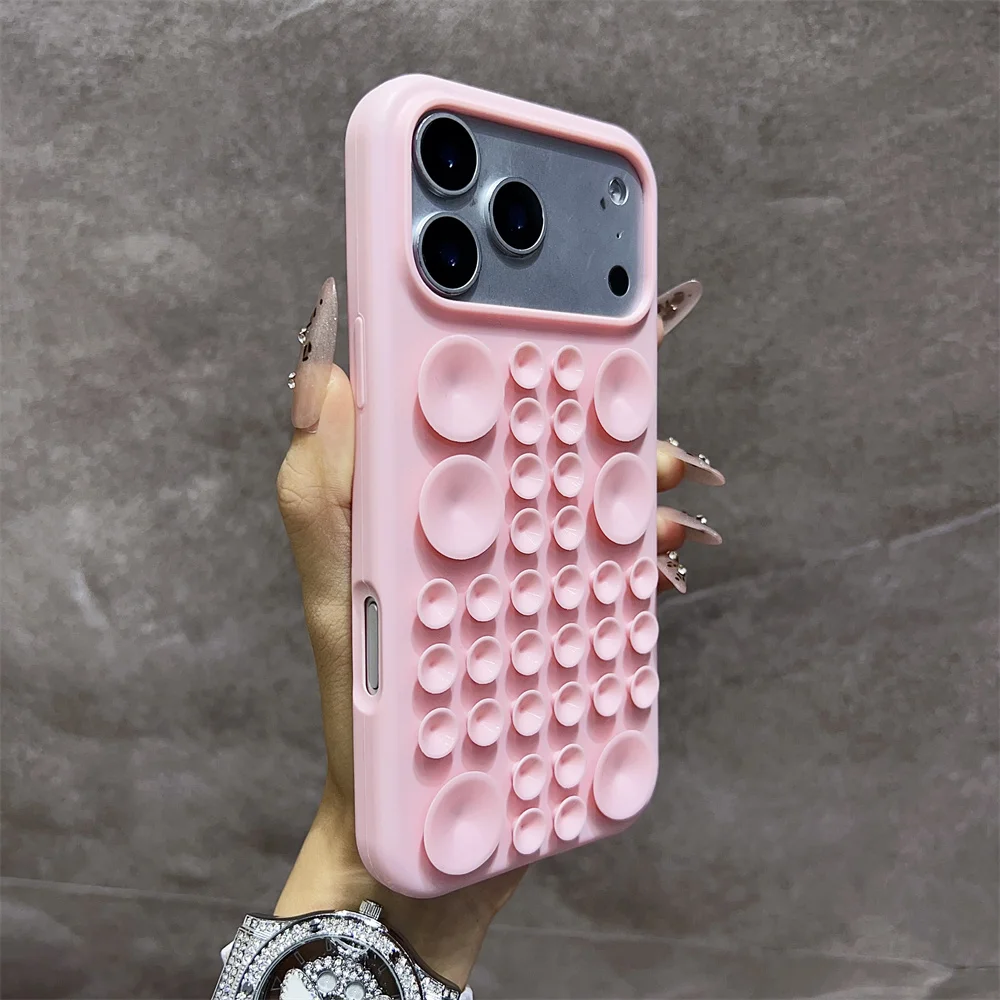 Capa De Silicone Redonda À Prova De Choque Com Ventosa Para Iphone 17 (rosa).