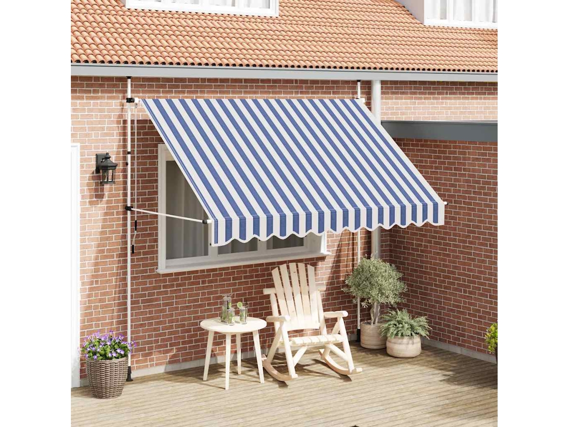 Vidaxl Toldo Retrátil Manual 300 Cm Riscas Azuis E Brancas