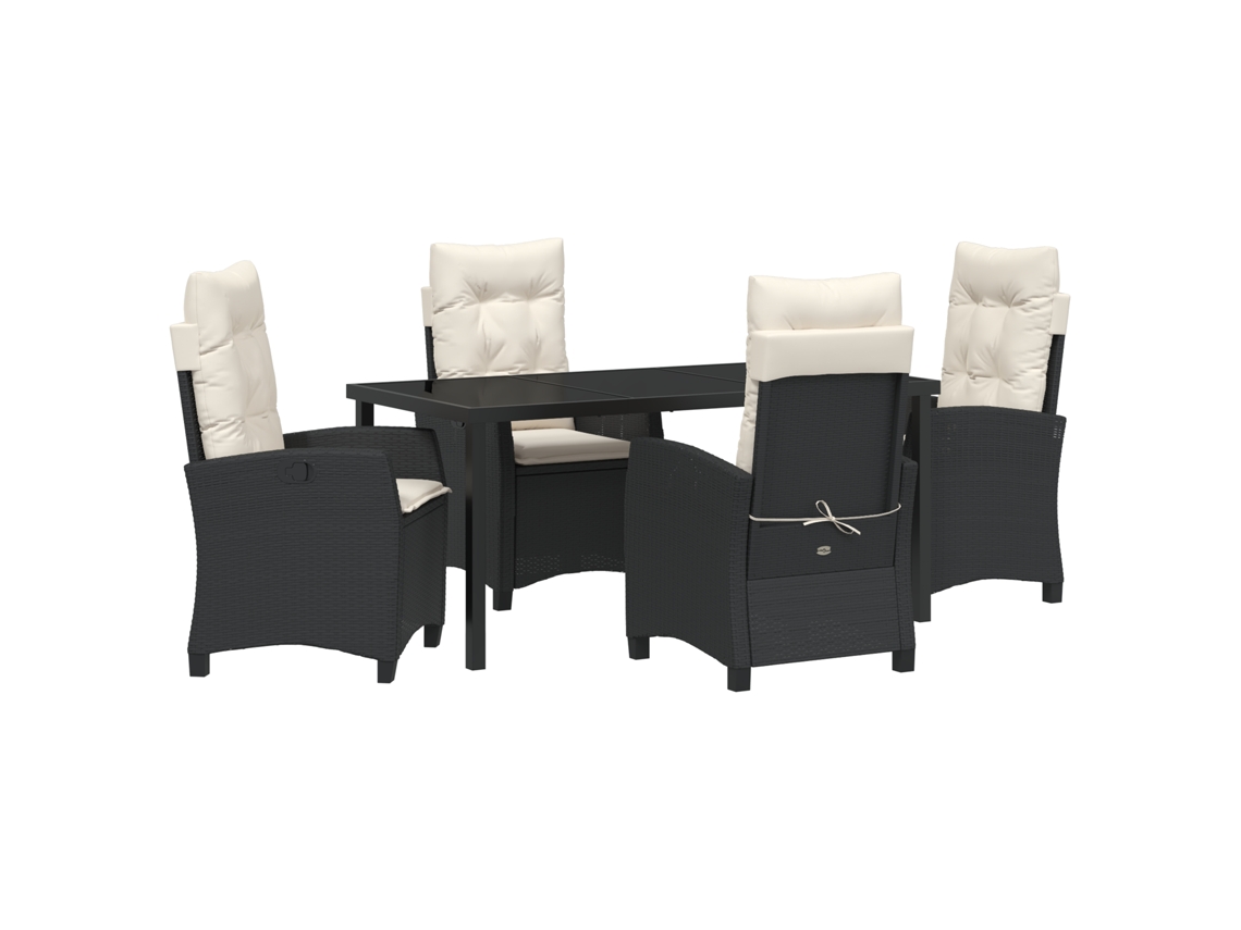 Conjunto 5 De Jantar De Vidaxl Com Almofadas Vime Pe Preto