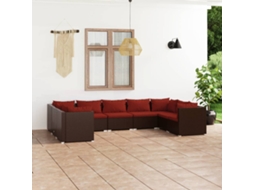 Vidaxl 9 Pcs Conjunto Lounge Jardim C/ Almofadões Vime Pe Castanho