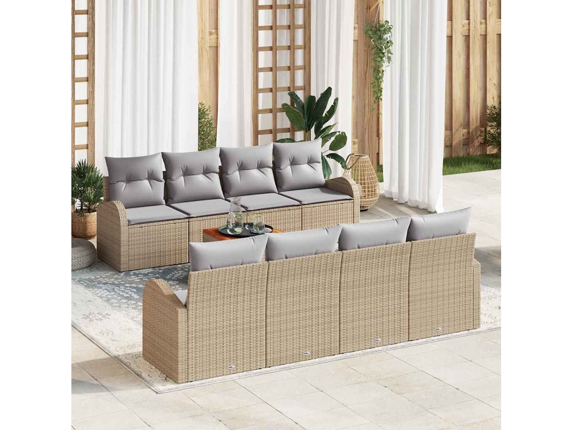 Vidaxl Conjunto De Sofá De Jardim 9 Unid. Bege E Cinza Claro Vime Pe