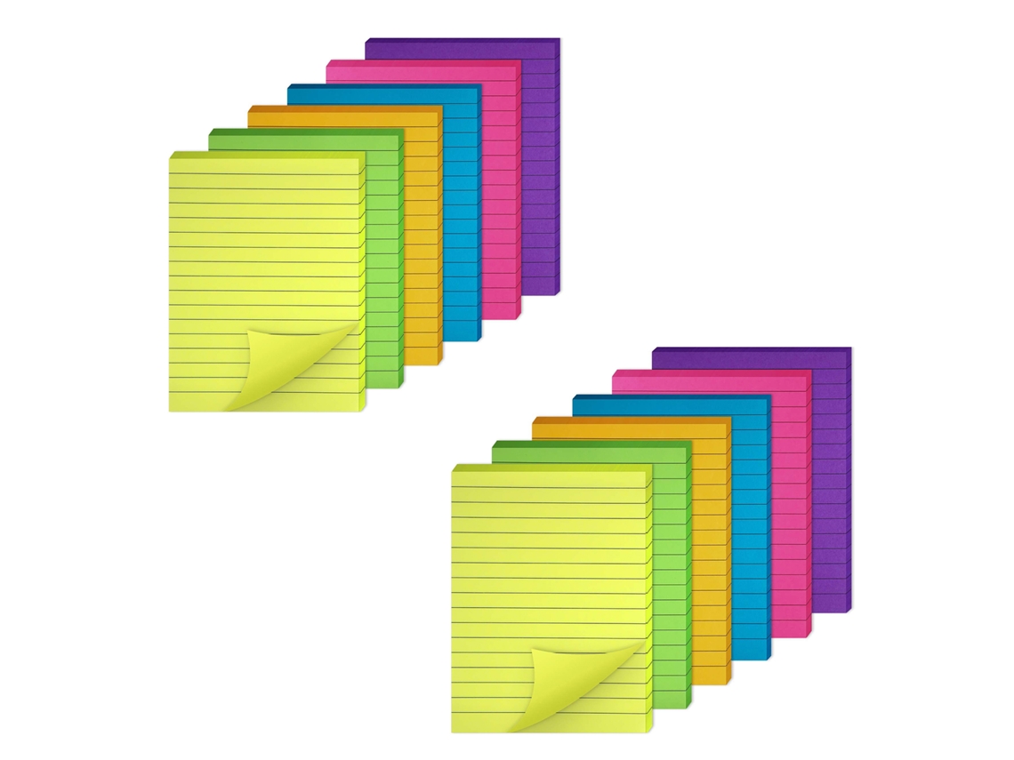 Blocos De Notas Adesivas, 12 Unidades, 10x15cm, Pautadas, Para Escritório, Escola E Casa