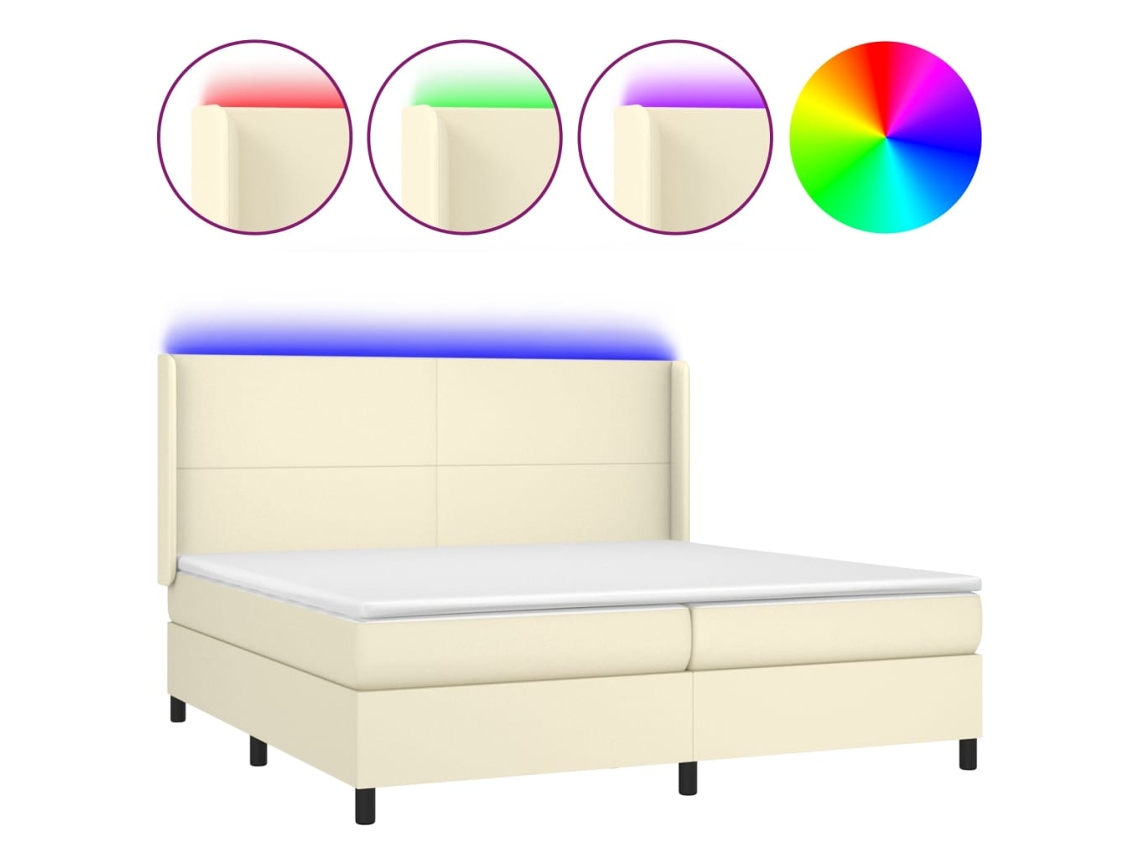 Cama Box Spring com Colchão LED 200x200 cm Couro Artificial Creme MAISON EXCLUSIVE