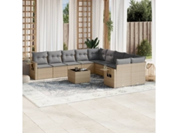 Vidaxl 11 Pcs Conjunto Sofás De Jardim C/ Almofadões Vime Pe Bege