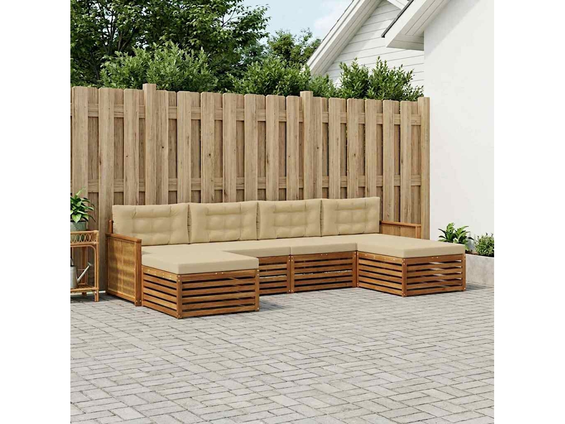 Vidaxl Conjuntos De Sofás Com Almofada 6 Pcs Madeira Sólida De Acácia