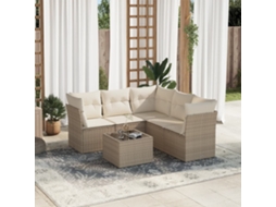 Conjunto de 6 Sofás para Jardim com Almofadas Vime Pe Bege Dkd Home Decor