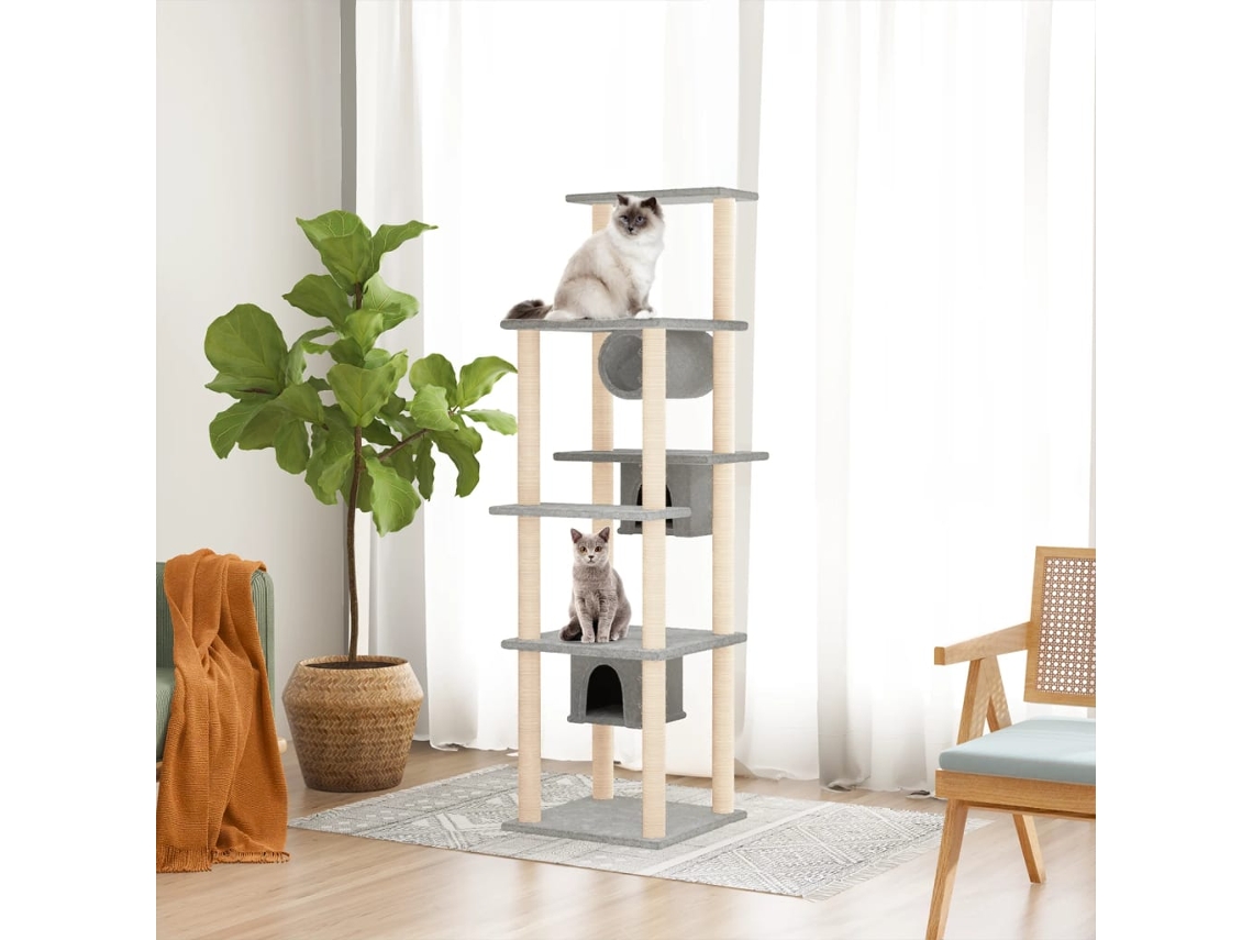 Vidaxl Árvore P/ Gatos C/ Postes Arranhadores Sisal 169 Cm Cinza-claro