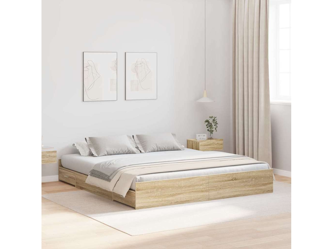 Vidaxl Estrado De Cama Com Arrumação Carvalho Sonoma 200 X 200 Cm