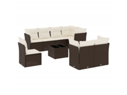 Conjunto de 9 Sofás para Jardim com Almofadões Vime Pe Castanho MAISON EXCLUSIVE