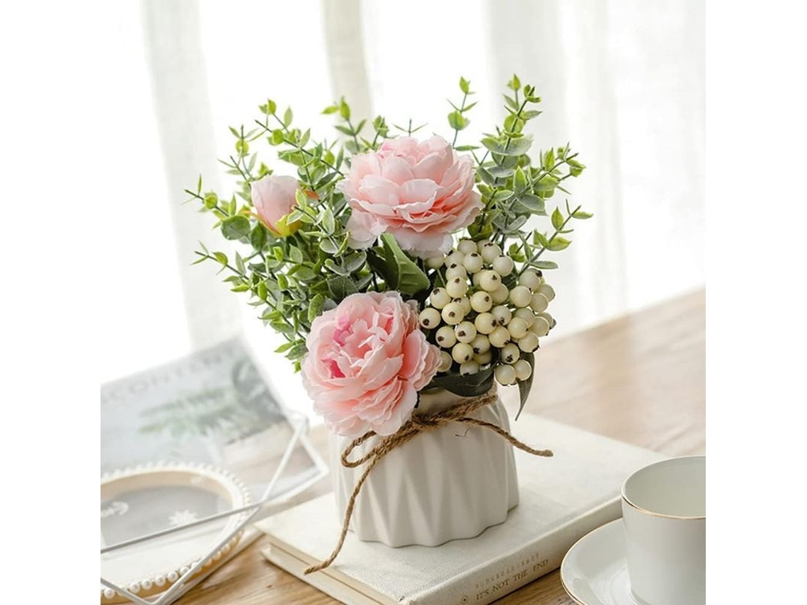 Rosas Artificiais Rosas Com Vaso De Cerâmica Para Decoração De Casamento E Lar