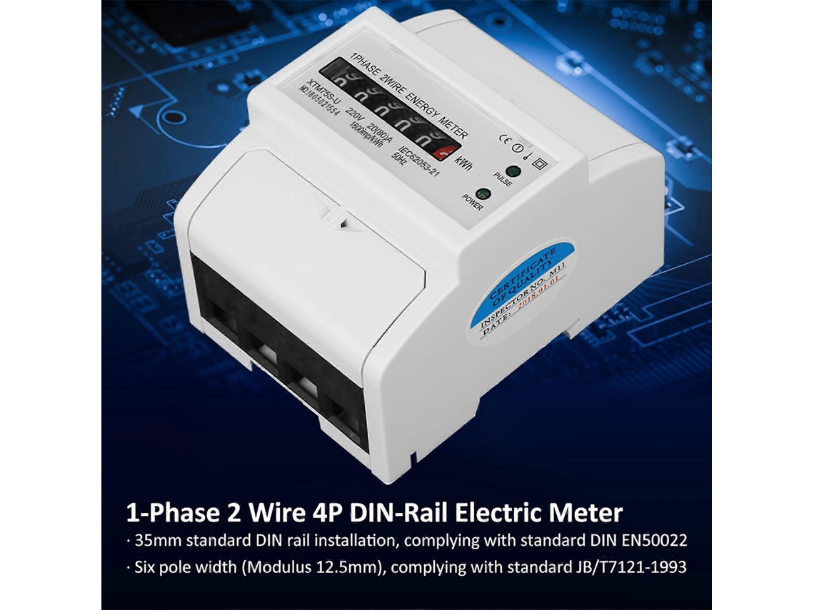 Medidor De Eletricidade Digital 220 V Monofásico, 2 Fios, Trilho Din 4p, Medidor De Kwh 20 A Brilvibera (80)