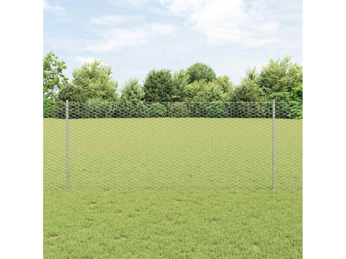 Vidaxl Cerca Hexagonal Com Poste 50 X 1 M Aço Galvanizado Prateado