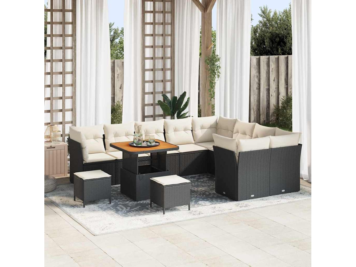 Vidaxl Conjunto De Sofá De Jardim 12 Unid. Preto Vime Pe