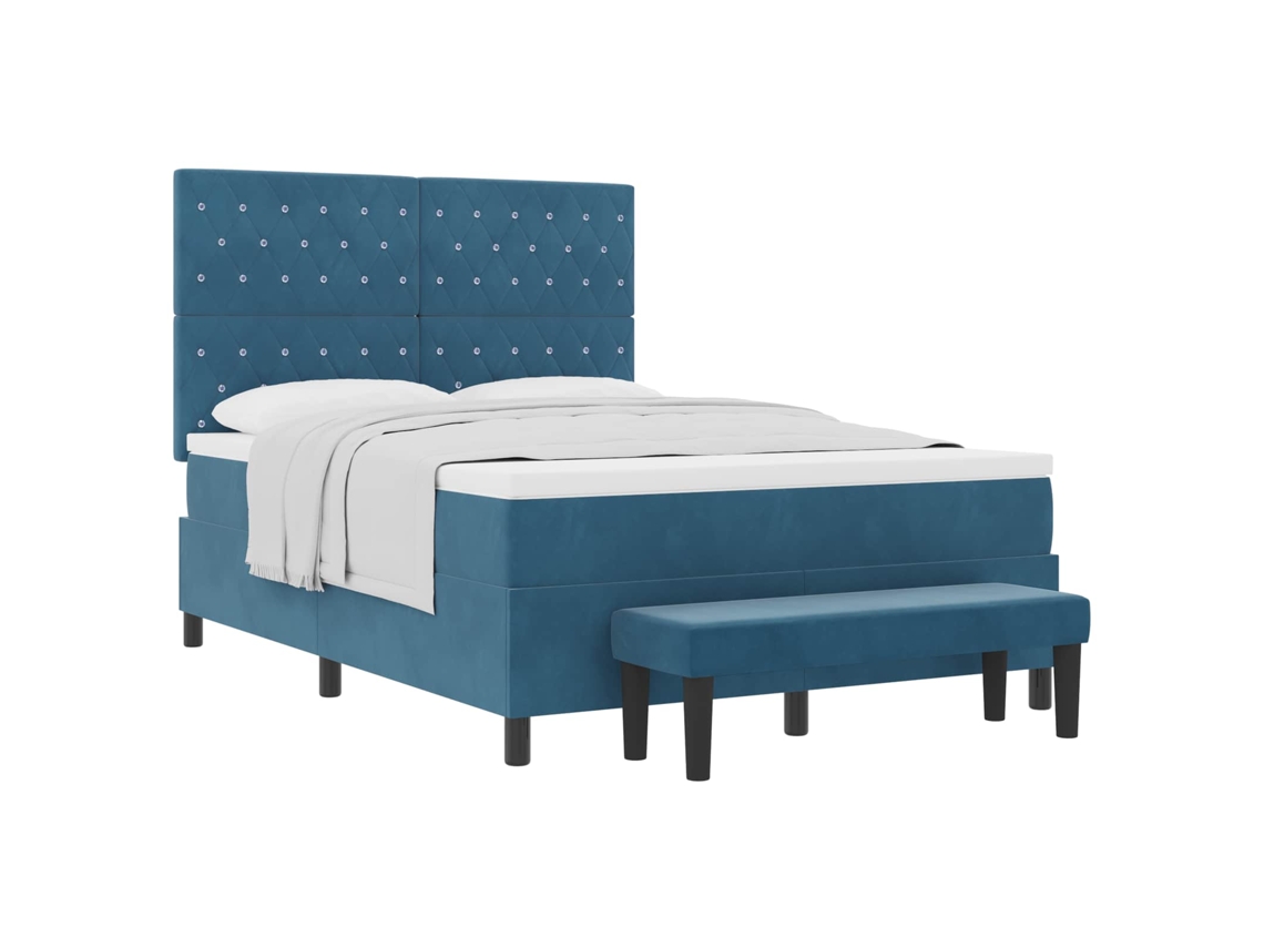 Cama Box com Almofada Azul Escuro 200 X 140 Cm Veludo MAISON EXCLUSIVE