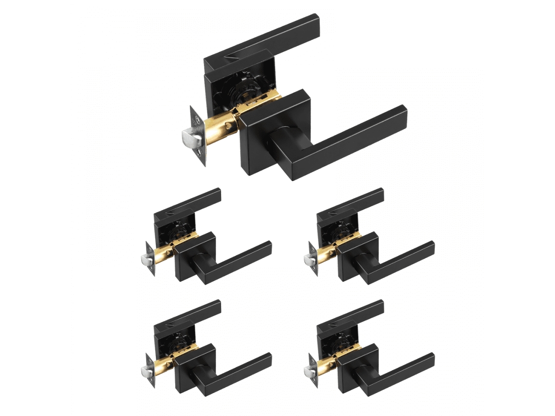 Conjunto De 5 Puxadores De Porta Mate Preto Com Alavanca 45° Tekmaquinas